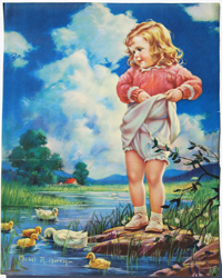 Vintage prints of girls, birds, pets, etc.