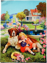 Vintage prints of girls, birds, pets, etc.