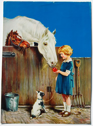 Vintage prints of girls, birds, pets, etc.