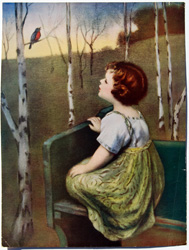 Vintage prints of girls, birds, pets, etc.