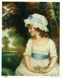 Vintage prints of girls, birds, pets, etc.