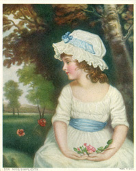 Vintage prints of girls, birds, pets, etc.