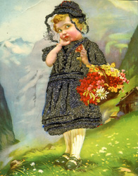 Vintage prints of girls, birds, pets, etc.