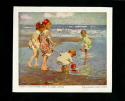 Vintage prints of girls, birds, pets, etc.