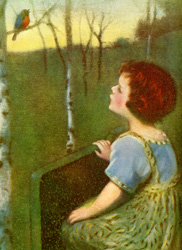 Vintage prints of girls, birds, pets, etc.