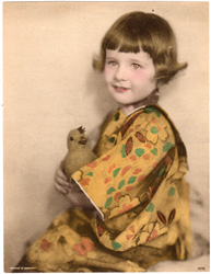 Vintage prints of girls, birds, pets, etc.