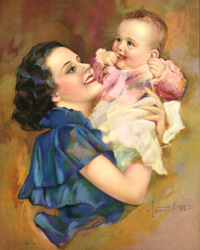 Vintage prints of mothers with babies, families, etc.