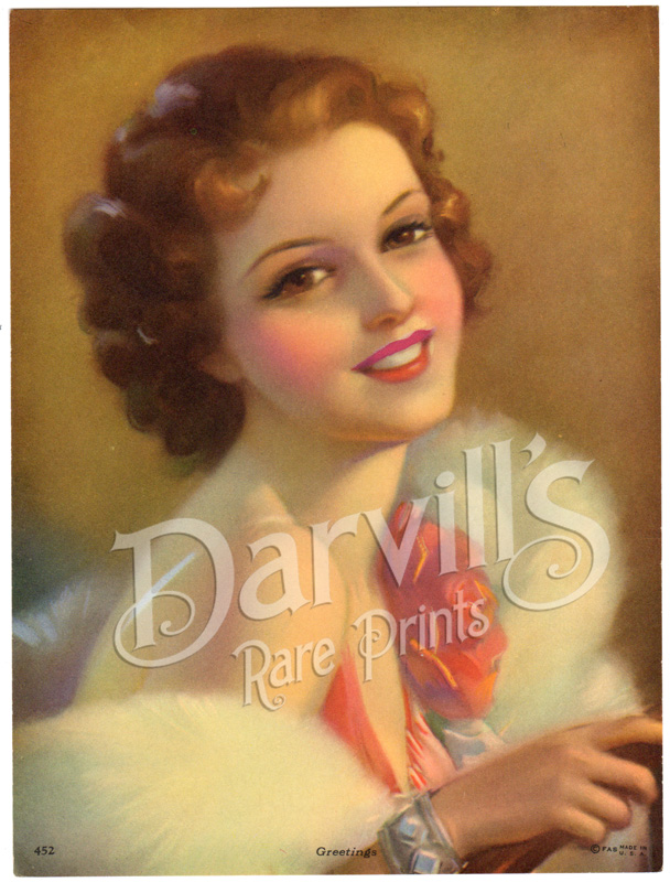1930 Beautiful Calendar Art Lithograph Alice Pin Up Girl 