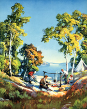 Vintage calendar prints of camping scenes